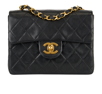 Mini Square Classic Flap, &pound;3,300, Handbags, Black, Lambskin Leather, Front view